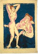 Ernst Ludwig Kirchner Three nudes and reclining man oil painting
